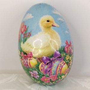 Easter Bunny Rabbit Elegant Oval Egg Canister W/Duck And Egg's Paper Mache...